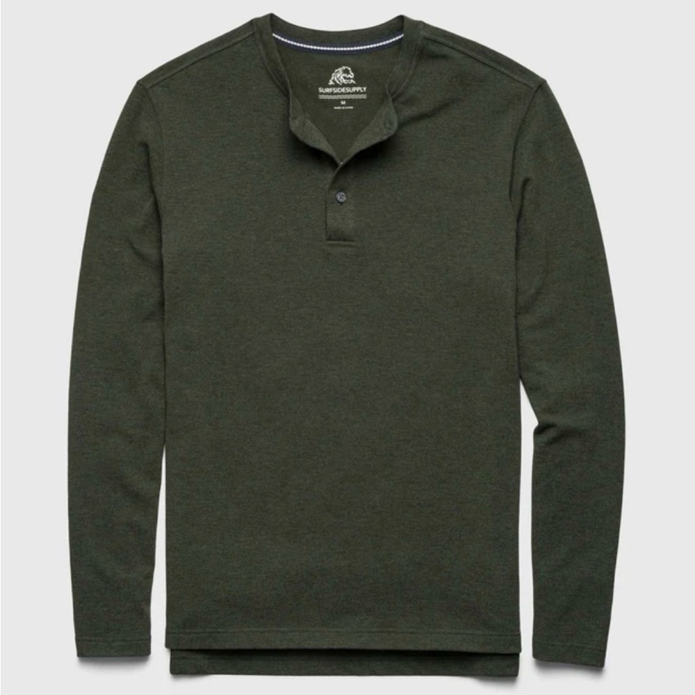 SURFSIDE SUPPLY SEAN ULTRA SOFT CLASSIC HENLEY - GREEN HEATHER
